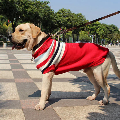 Large Dog Knit Sweater with Festive Patterns and Breathable Fiber, Red/Gray/Blue
