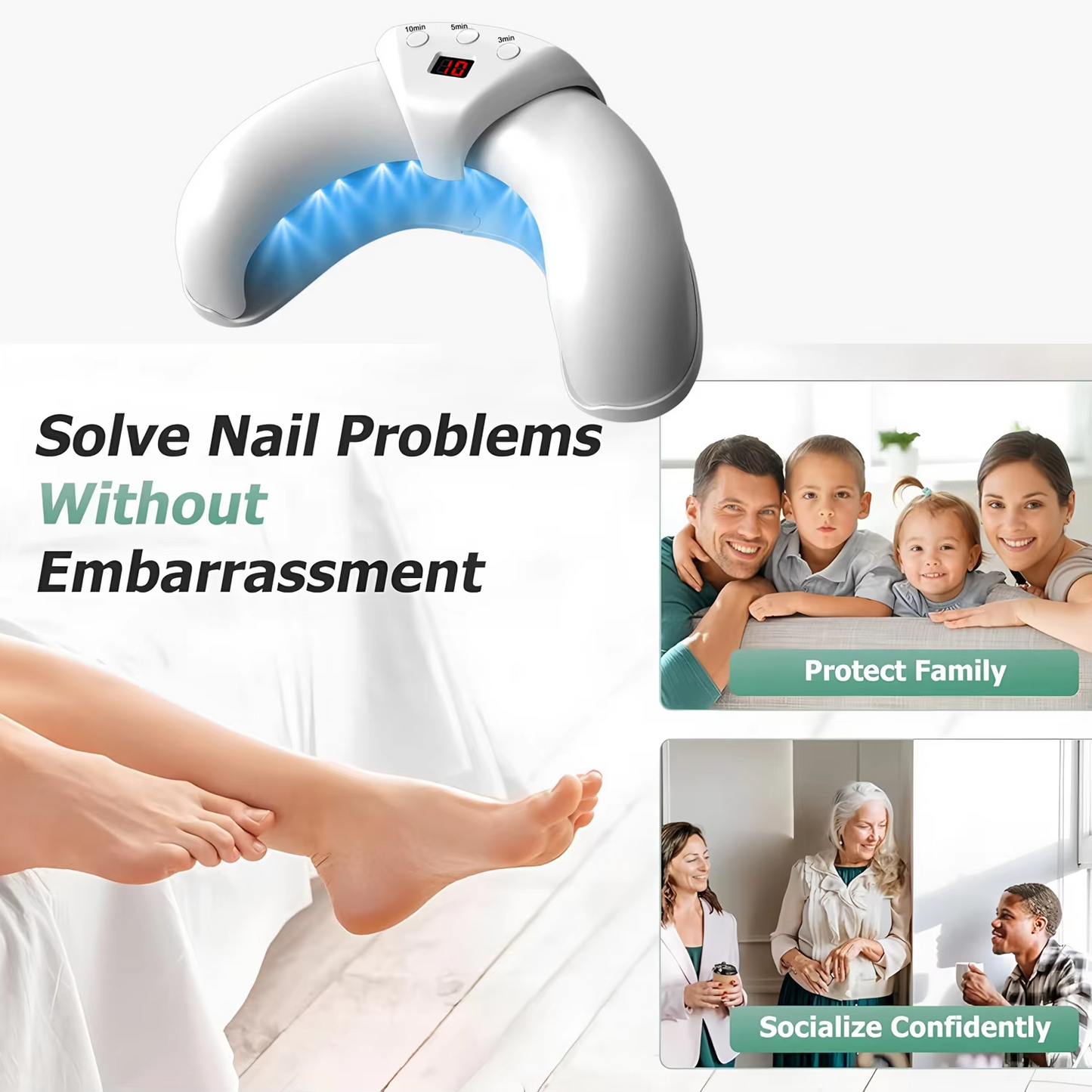 Rechargeable Laser Nail Treatment Device with Focused Light Wavelengths for Fungus