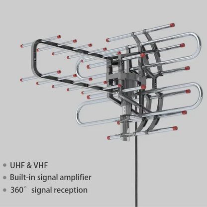 Outdoor TV Antenna with 360 Degree Rotation and Dual Output Ports for VHF/UHF Reception