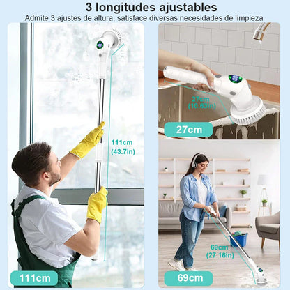 Rechargeable Electric Spin Scrubber with Extendable Handle and 8 Brush Heads, Built-in Work Light