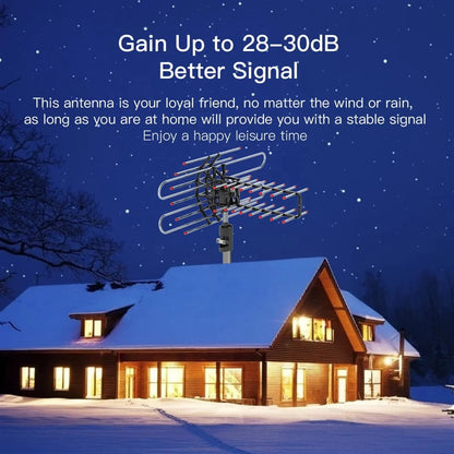 Outdoor TV Antenna with 360 Degree Rotation and Dual Output Ports for VHF/UHF Reception