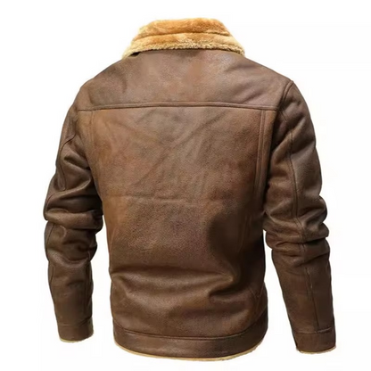 Mens Suede Finish Winter Coat with Thick Fleece Lining and Turn Down Collar