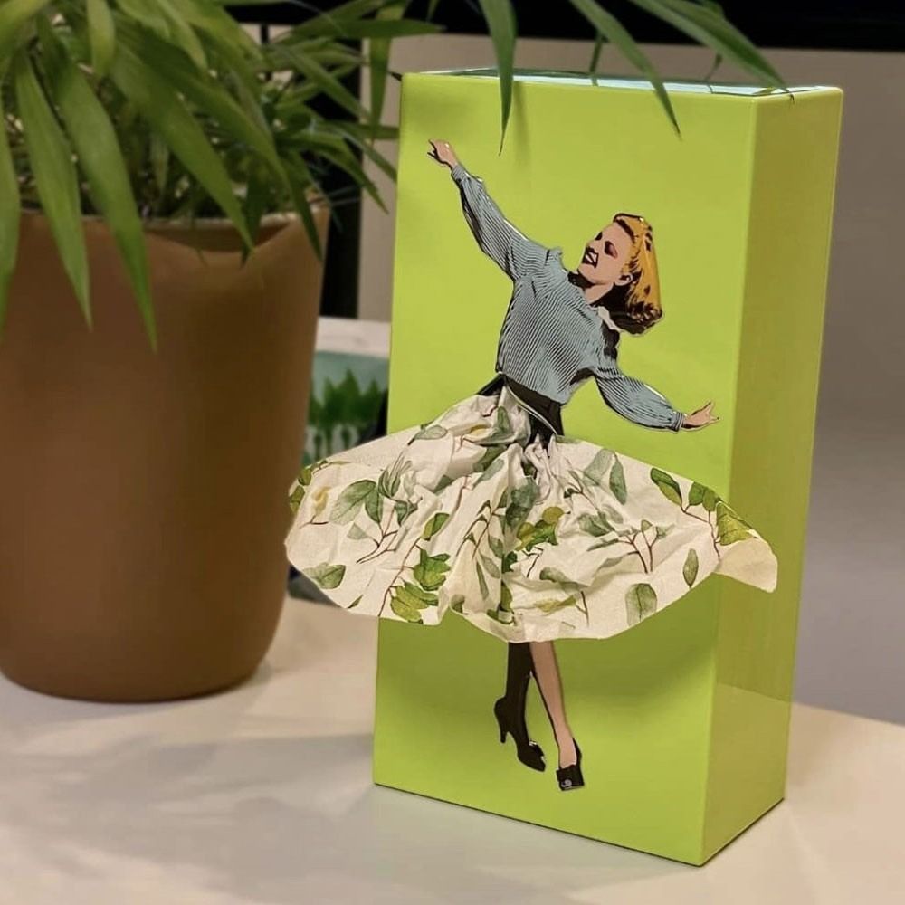 Fabric Tissue Box Cover with Removable Weighted Base and Billowing Skirt