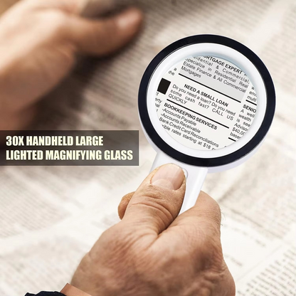 30X Optical Magnifying Glass with 18 LED Lights and Three Brightness Modes