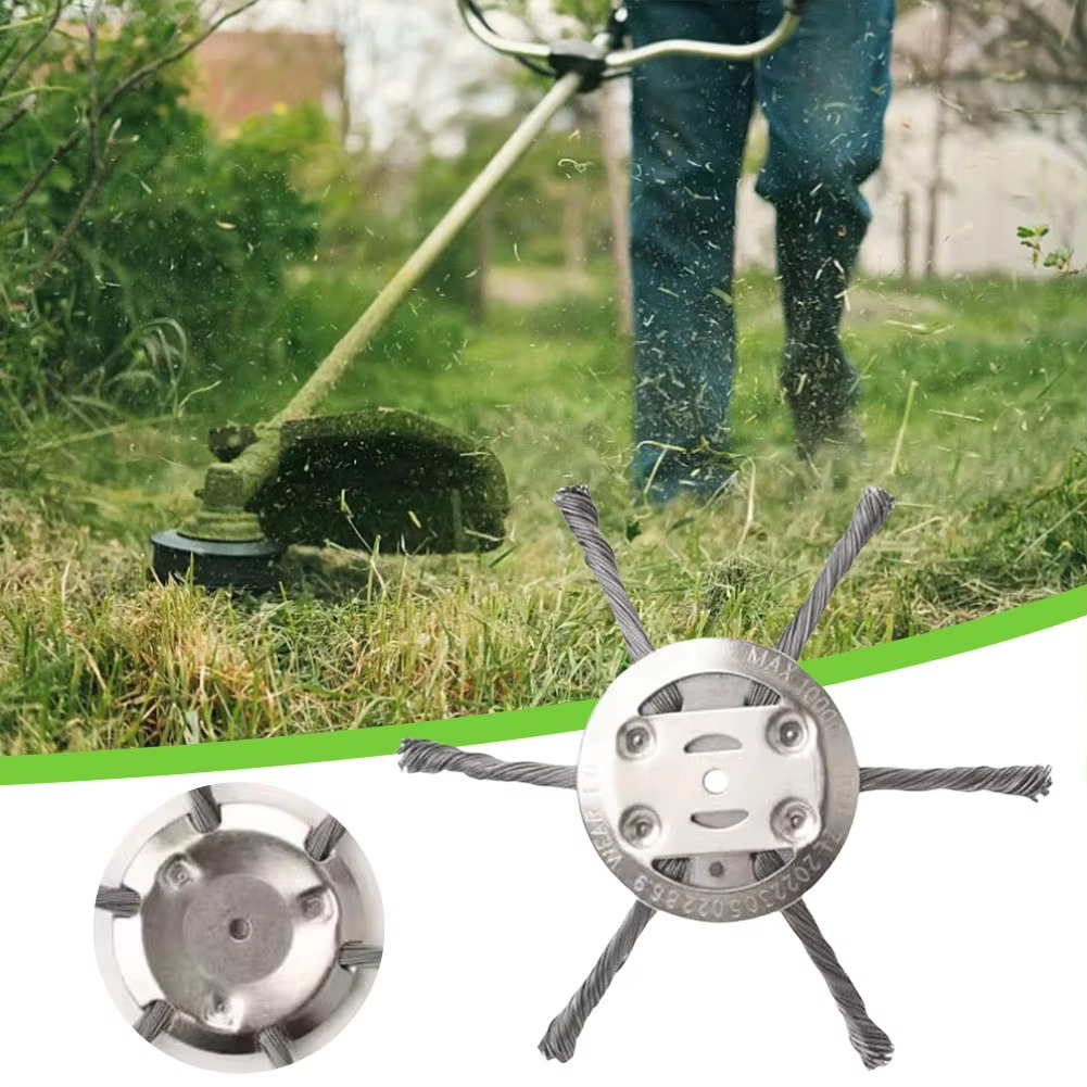 Steel Wire Brush Trimmer Head for Battery-Powered Grass Trimmers, 6-Inch Diameter