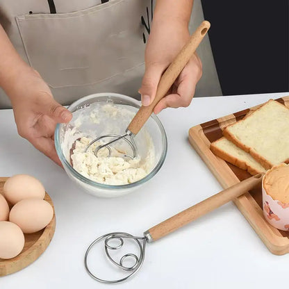 Dough Whisk with Open Coil and Beechwood Handle for Bread Mixing