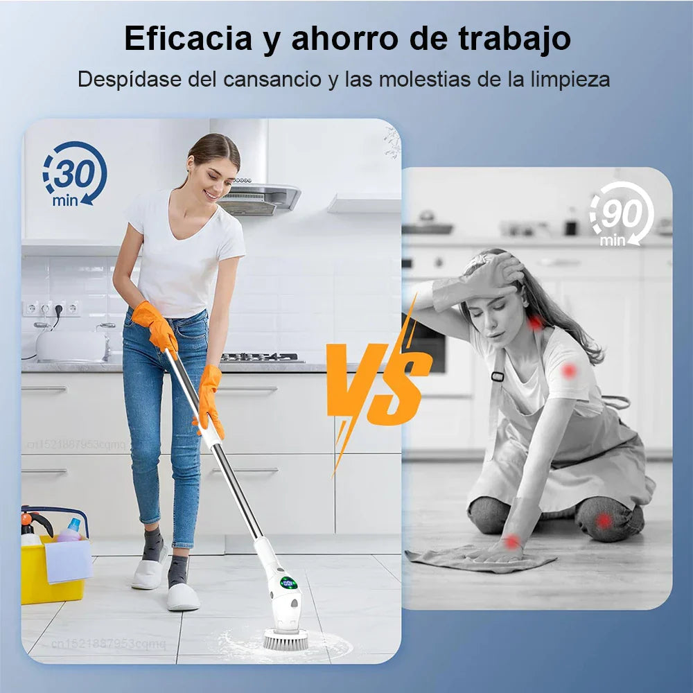 Rechargeable Electric Spin Scrubber with Extendable Handle and 8 Brush Heads, Built-in Work Light