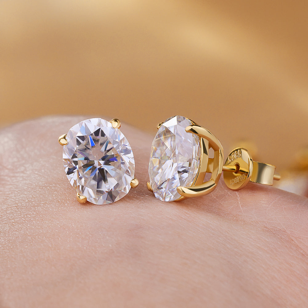 Moissanite Oval Stud Earrings with D Color VVS1 Stones and Sterling Silver Setting, 0.5-5ct