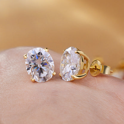 Moissanite Oval Stud Earrings with D Color VVS1 Stones and Sterling Silver Setting, 0.5-5ct