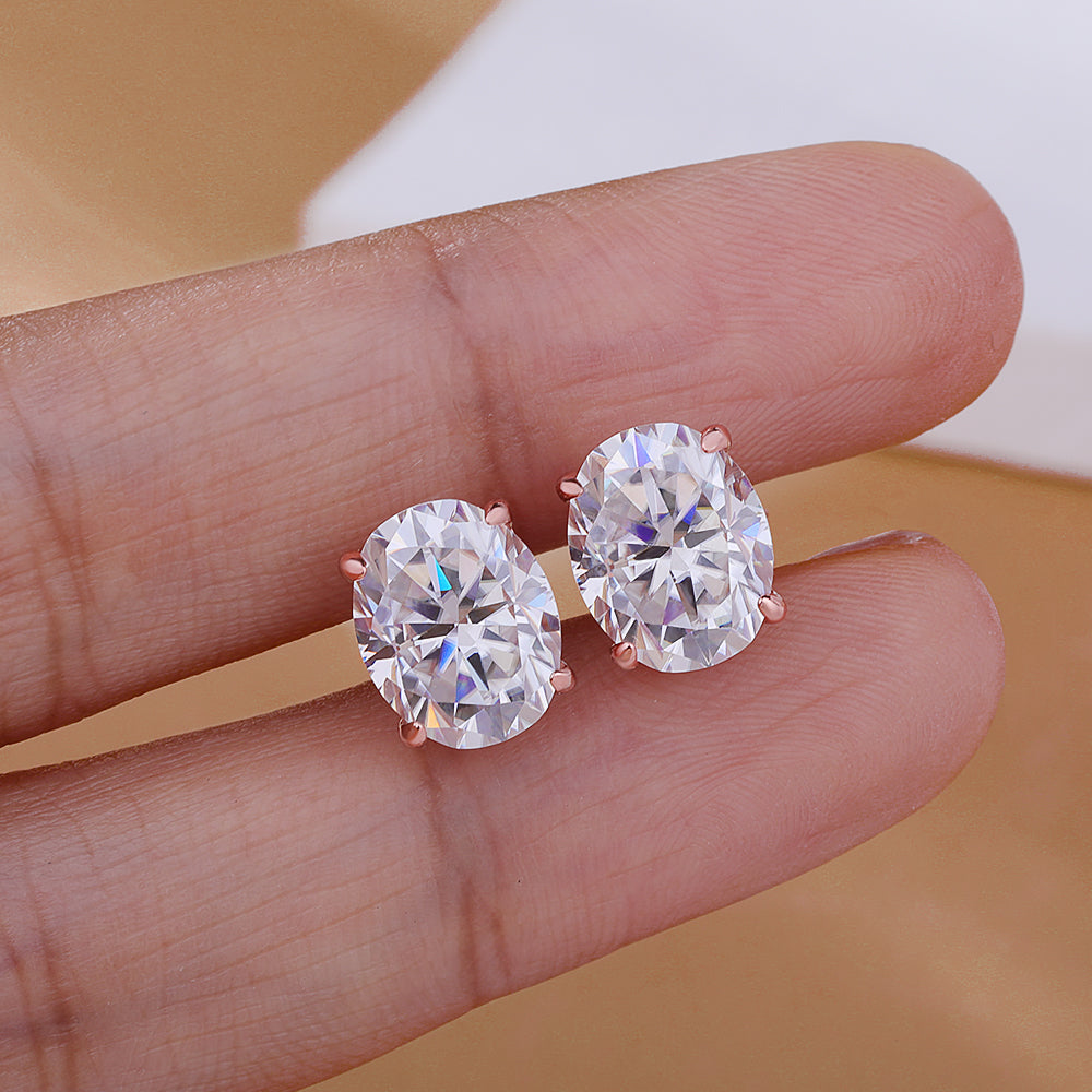 Moissanite Oval Stud Earrings with D Color VVS1 Stones and Sterling Silver Setting, 0.5-5ct