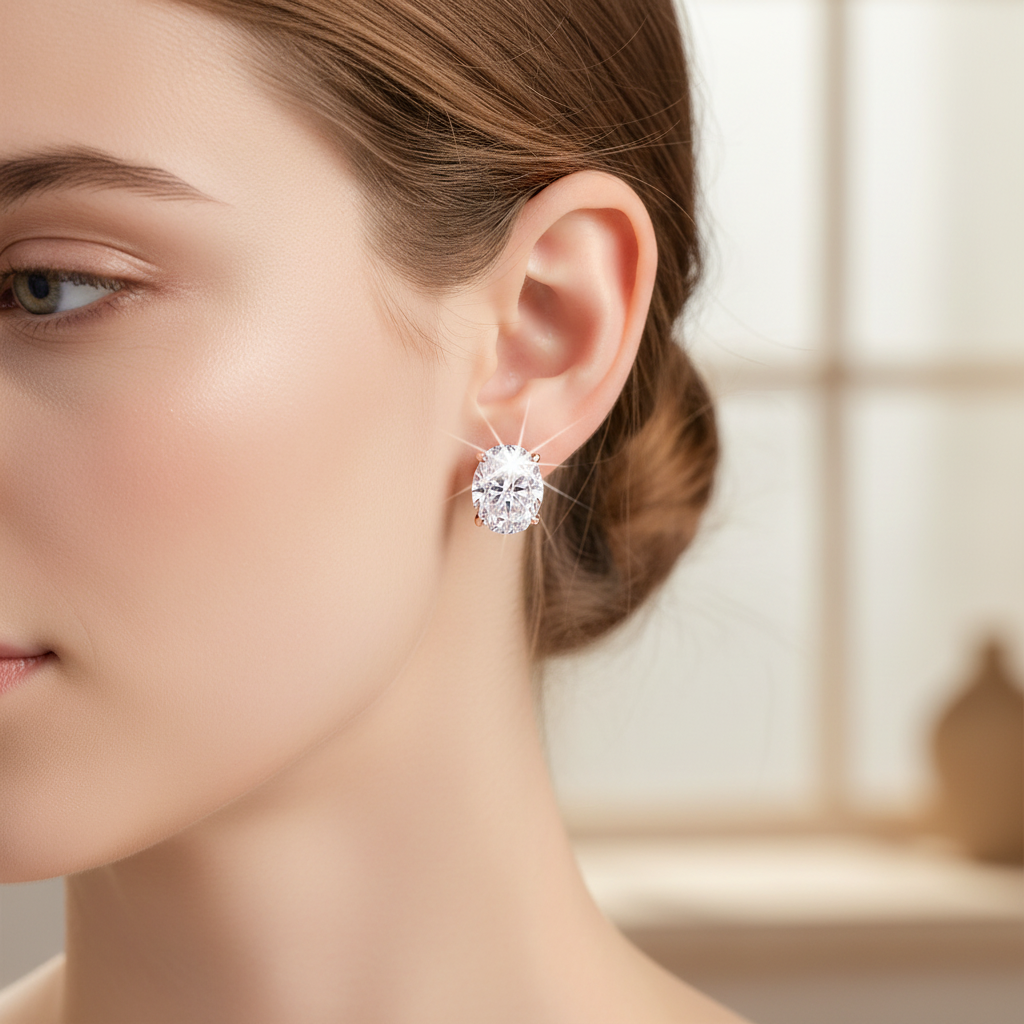 Moissanite Oval Stud Earrings with D Color VVS1 Stones and Sterling Silver Setting, 0.5-5ct