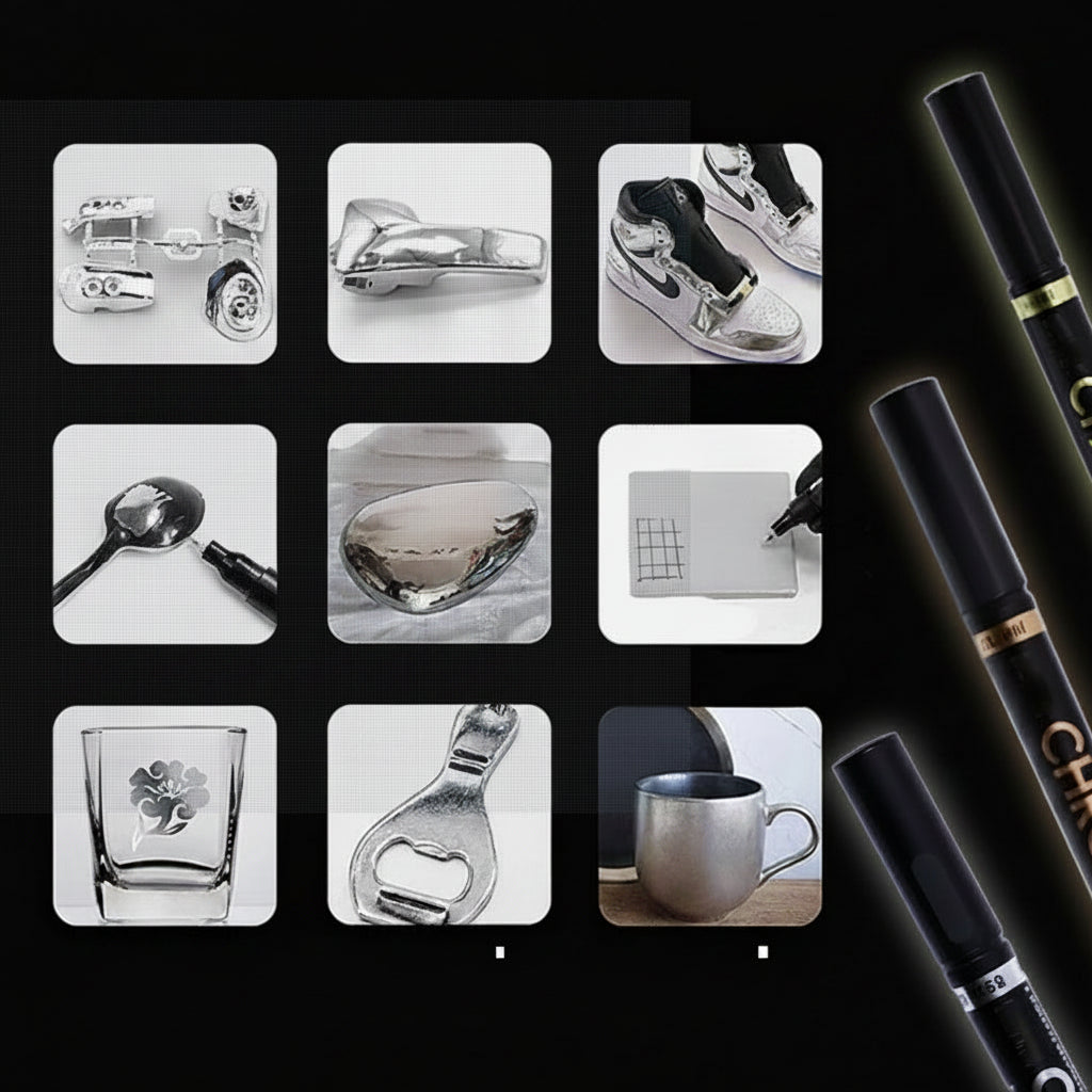 Metallic Paint Pen Set with Variable Tip Sizes and Reflective Finish for Multi-Surface Crafts