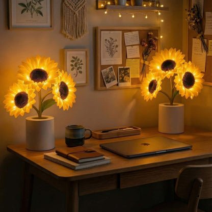 Tall Decorative Sunflower Lamp with Golden Glow and Plug In Charging Cable