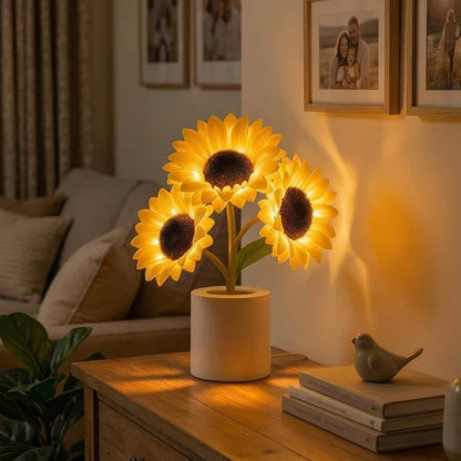 Tall Decorative Sunflower Lamp with Golden Glow and Plug In Charging Cable