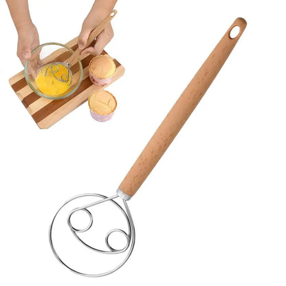 Dough Whisk with Open Coil and Beechwood Handle for Bread Mixing