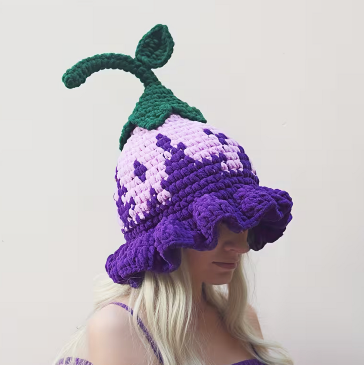 Hand Crocheted Pointed Wizard Hat with Floral Pattern for Women in Three Colors