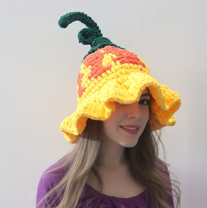 Hand Crocheted Pointed Wizard Hat with Floral Pattern for Women in Three Colors