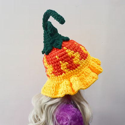 Hand Crocheted Pointed Wizard Hat with Floral Pattern for Women in Three Colors
