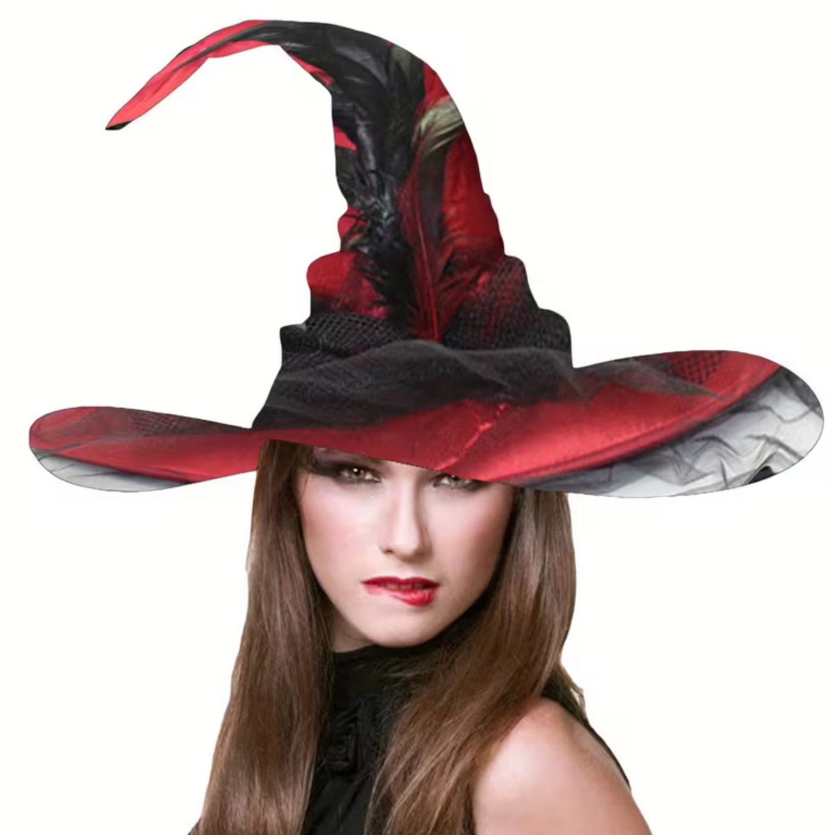Vintage Style Witch Hat with Attached Sheer Veil and Adjustable Sizing Band