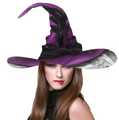Vintage Style Witch Hat with Attached Sheer Veil and Adjustable Sizing Band