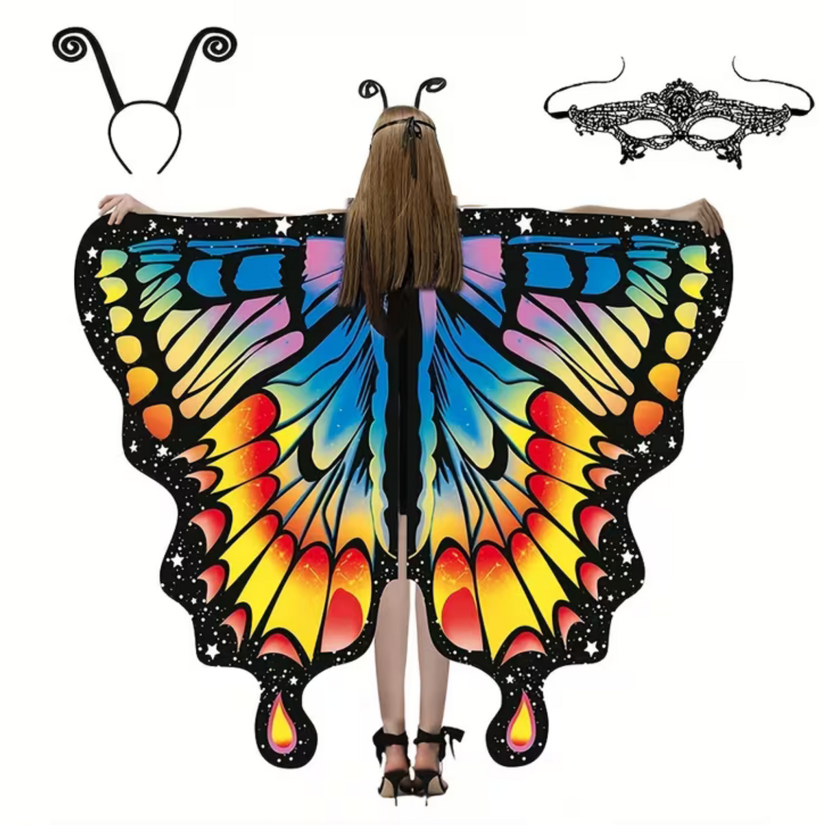Printed Butterfly Wing Shawl and Matching Headband for Costumes