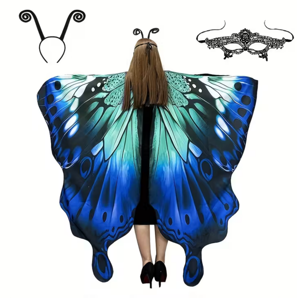 Printed Butterfly Wing Shawl and Matching Headband for Costumes