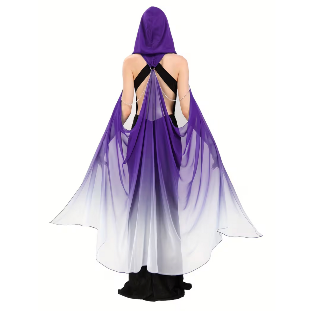 Full Length Tulle Cloak with Hood and Off Shoulder Capelet