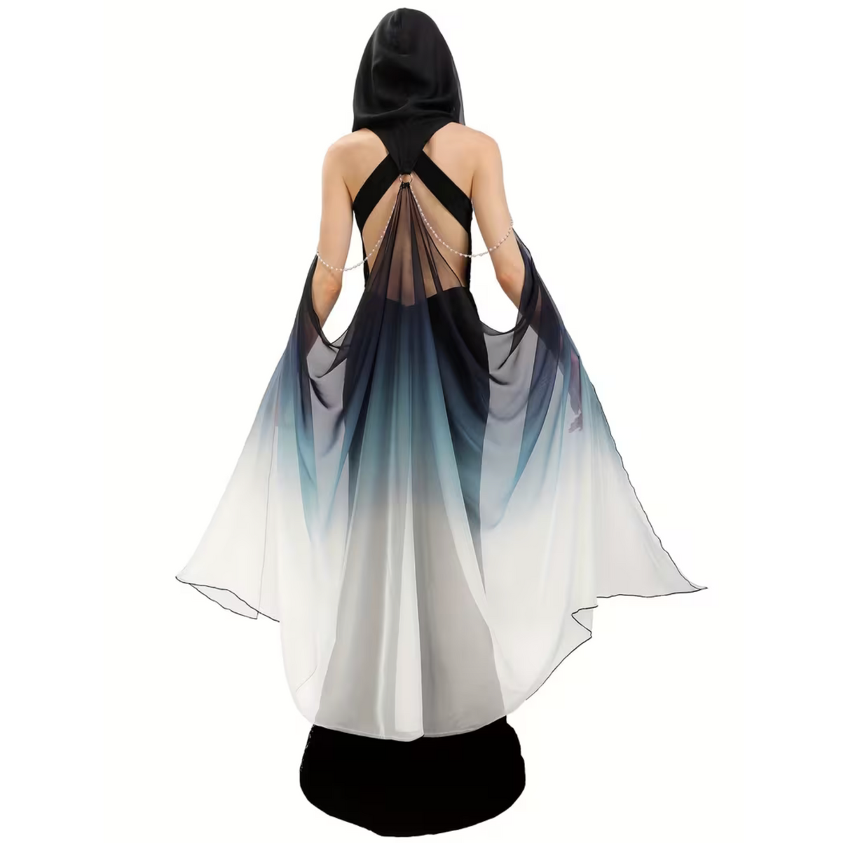 Full Length Tulle Cloak with Hood and Off Shoulder Capelet
