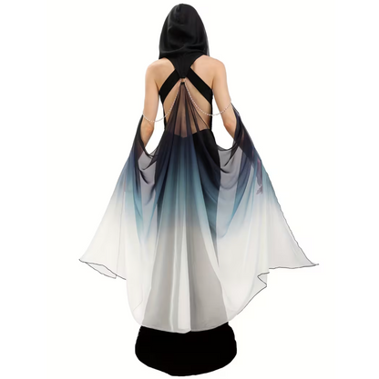 Full Length Tulle Cloak with Hood and Off Shoulder Capelet