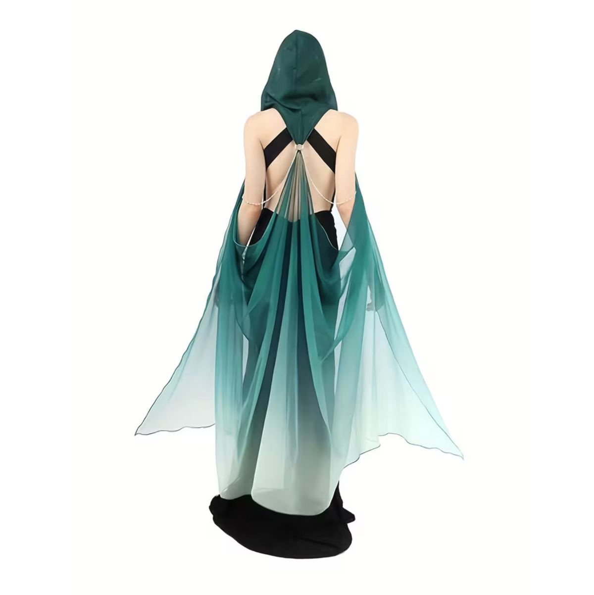Full Length Tulle Cloak with Hood and Off Shoulder Capelet