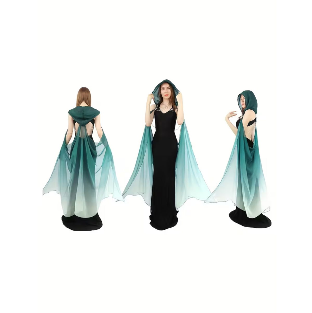 Full Length Tulle Cloak with Hood and Off Shoulder Capelet