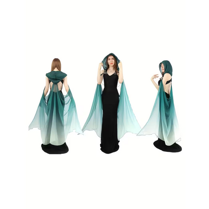 Full Length Tulle Cloak with Hood and Off Shoulder Capelet