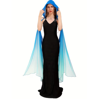 Full Length Tulle Cloak with Hood and Off Shoulder Capelet