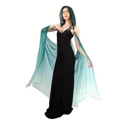 Full Length Tulle Cloak with Hood and Off Shoulder Capelet