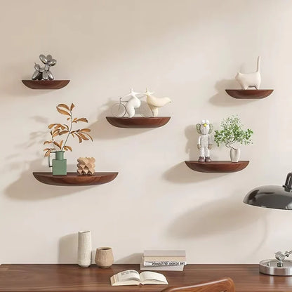 Half Round Wooden Wall Shelf with Floating Mount and Natural Grain