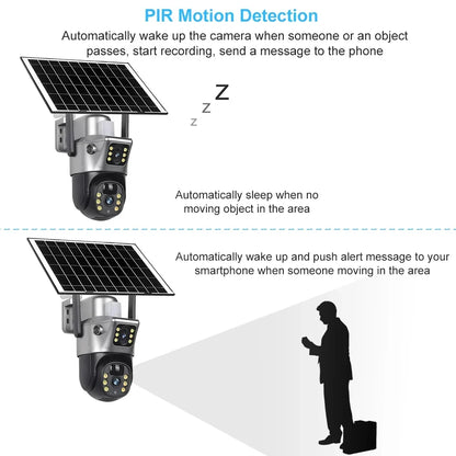 Tavvitaimp18 outdoor solar security camera with motion detection, night vision, and 4G/WiFi options.