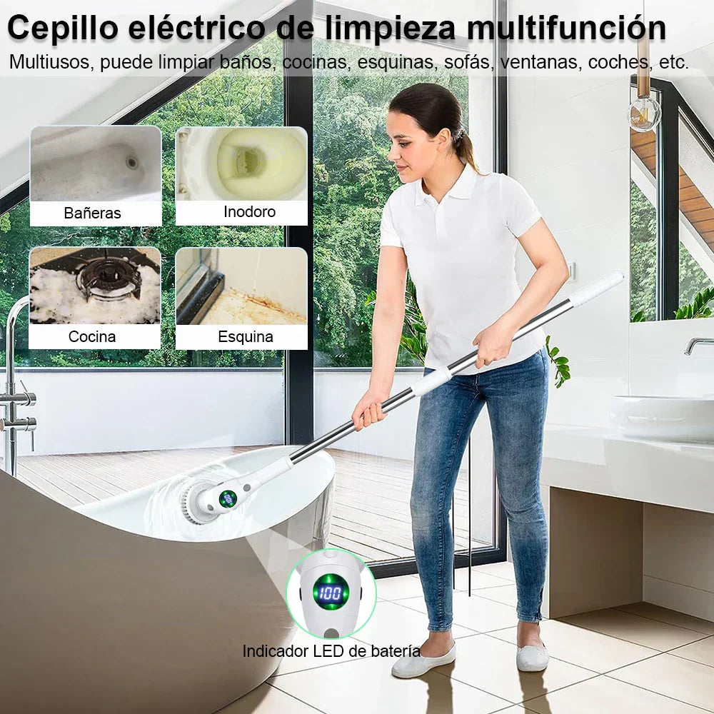 Rechargeable Electric Spin Scrubber with Extendable Handle and 8 Brush Heads, Built-in Work Light