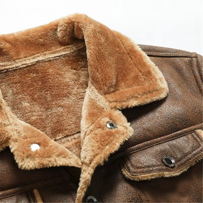 Mens Suede Finish Winter Coat with Thick Fleece Lining and Turn Down Collar