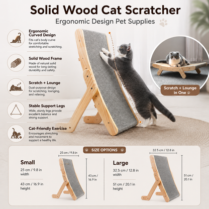 Curved Wood Cat Scratcher with Natural Slope Design and Lounging Surface