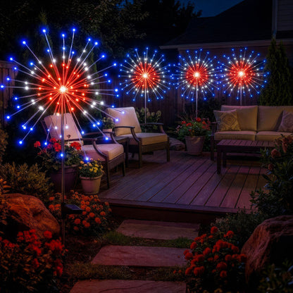 Solar Starburst Garden Stake Lights Set of 2 with Fairy Light Strands in Two Color Options