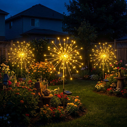 Solar Starburst Garden Stake Lights Set of 2 with Fairy Light Strands in Two Color Options