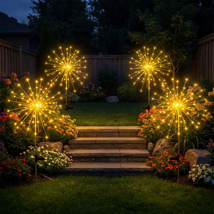 Solar Starburst Garden Stake Lights Set of 2 with Fairy Light Strands in Two Color Options