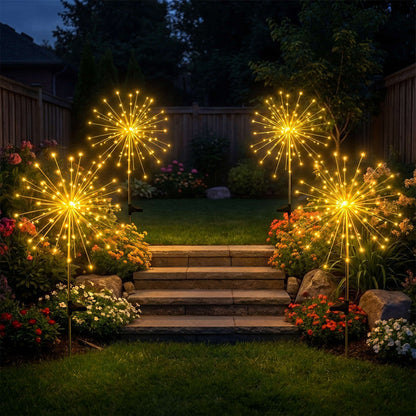 Solar Starburst Garden Stake Lights Set of 2 with Fairy Light Strands in Two Color Options