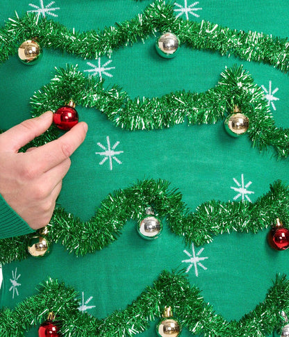 Mens Gaudy Garland Christmas Sweater with Shiny Baubles and Tinsel Trim