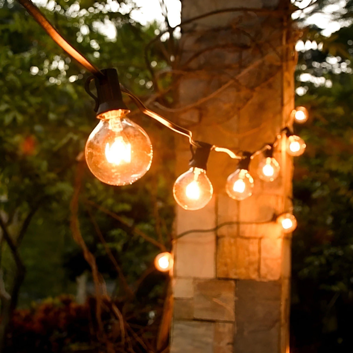 Warm White LED String Lights with Shatterproof Plastic Bulbs and Connectable Cord