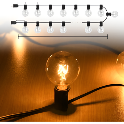 Warm White LED String Lights with Shatterproof Plastic Bulbs and Connectable Cord