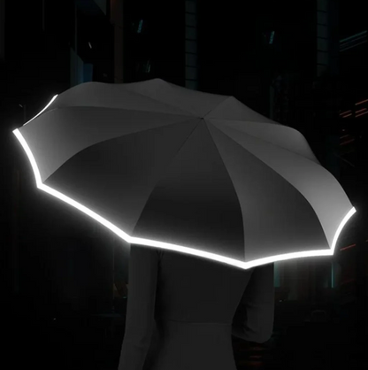 Folding Umbrella with Reflective Trim and Flexible Wind-Resistant Ribs
