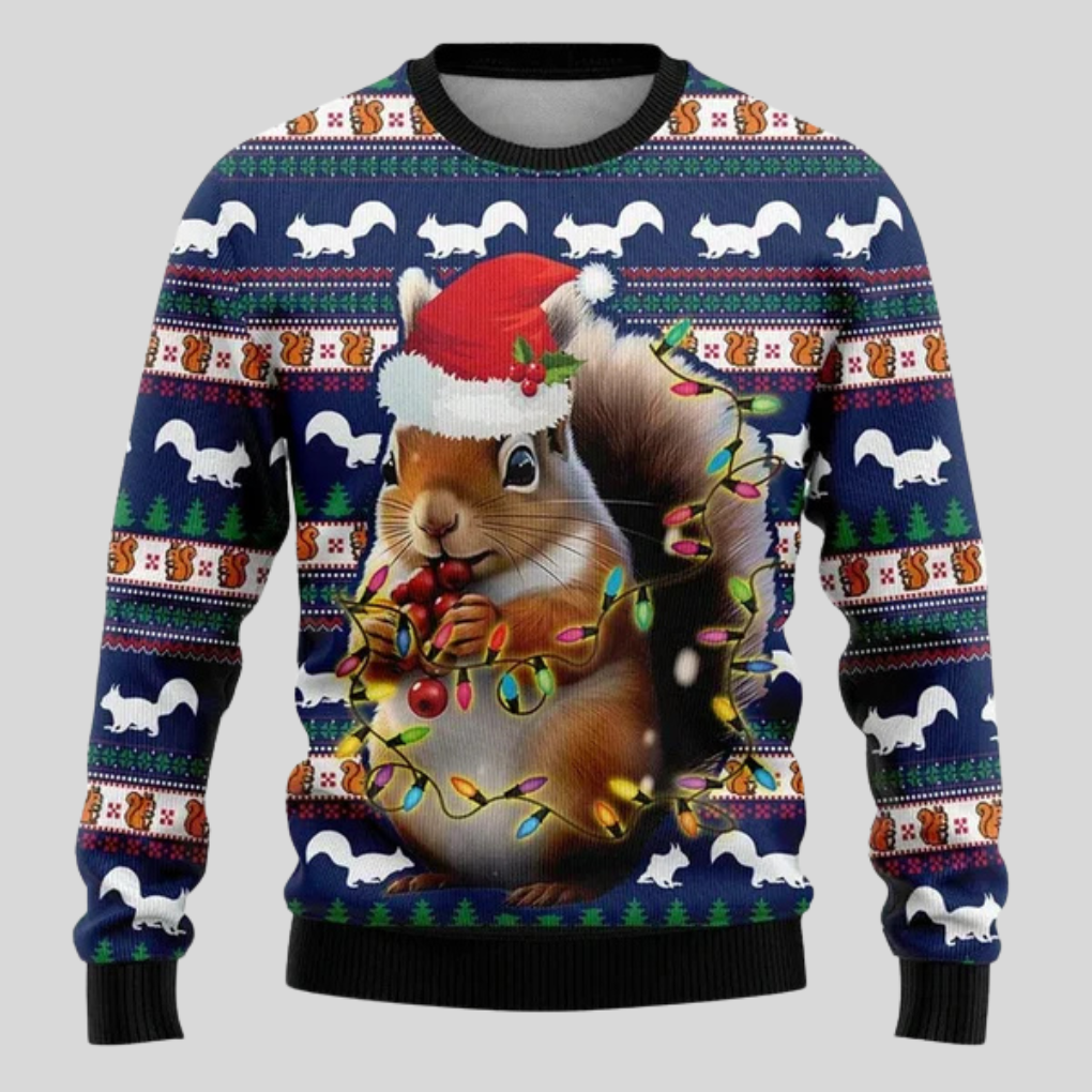 Men's Crew Neck Sweater with Polar Bear Graphic and Festive Pattern