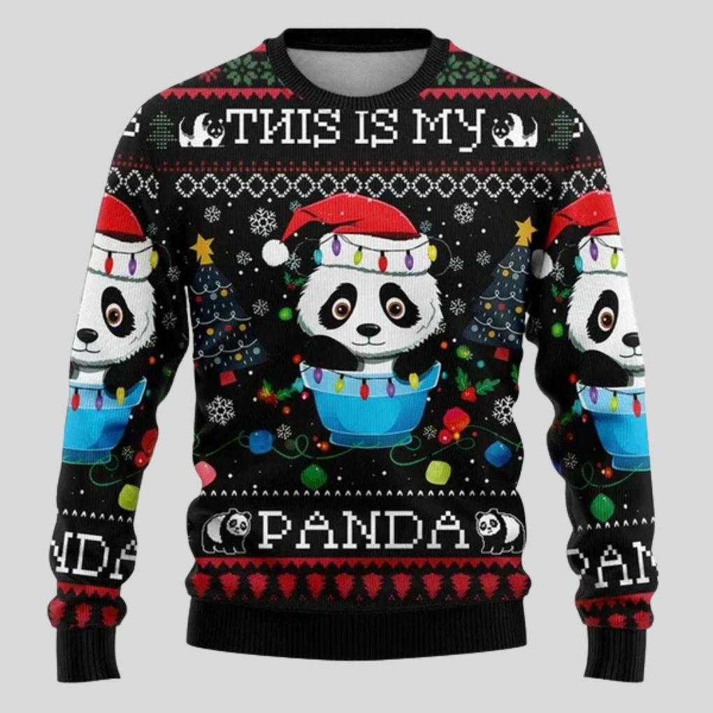 Men's Crew Neck Sweater with Polar Bear Graphic and Festive Pattern