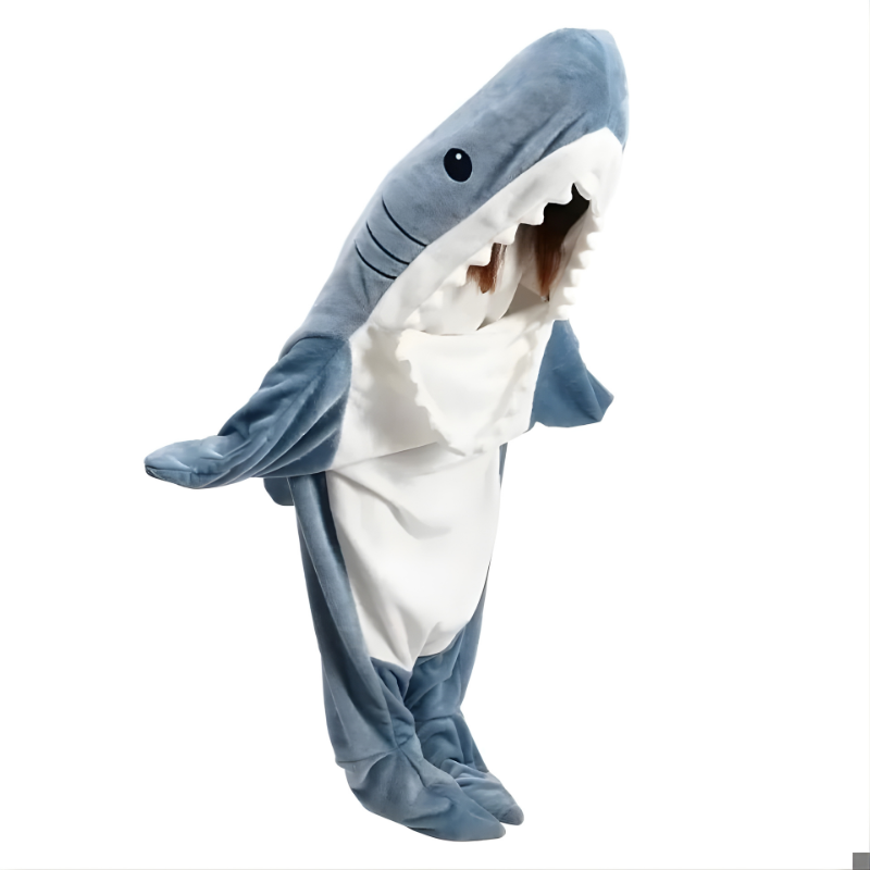 Shark-Shaped Hoodie Blanket with Full Leg Coverage and Arm Freedom, Machine Washable